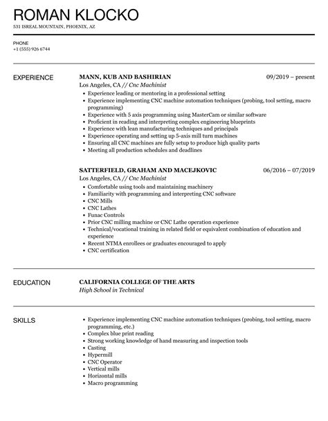 cnc machining skills on resume|cnc machinist resume sample.